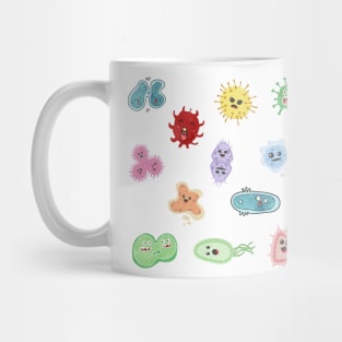 Cute Microbes Bacteria, Virus, Ecoli MicroBiology Seamless Pattern Sticker Pack. Mug